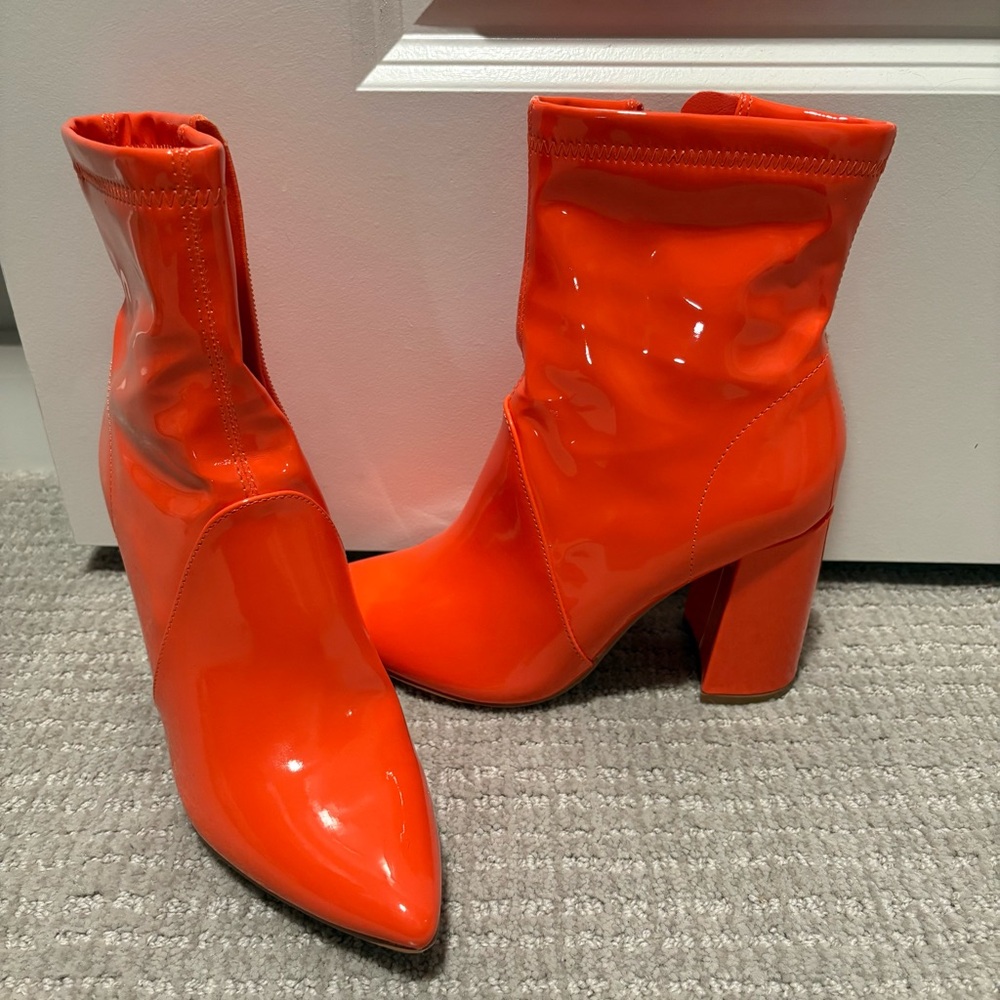 Orange Patent Leather Ankle Boots
